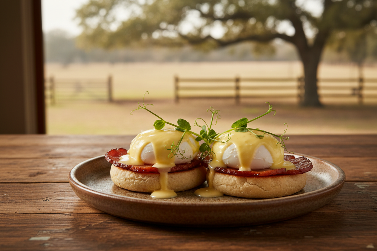 Pea Shoots Eggs Benedict